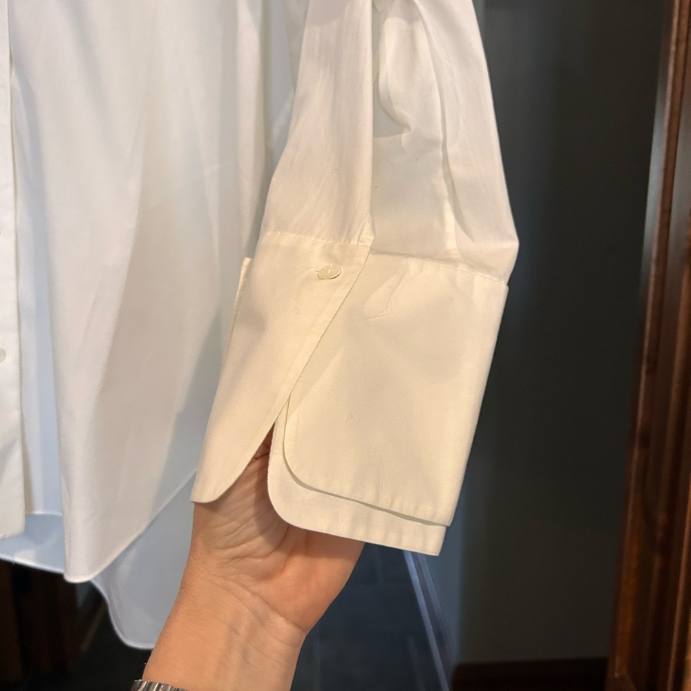 Halston Heritage White Longline Button-Down Shirt - Picture 3 of 6